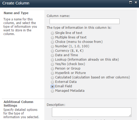 Email column in your column options