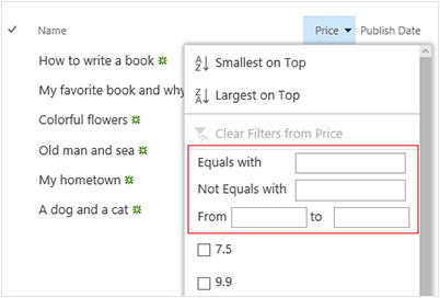 sharepoint list view filter web part numeric field